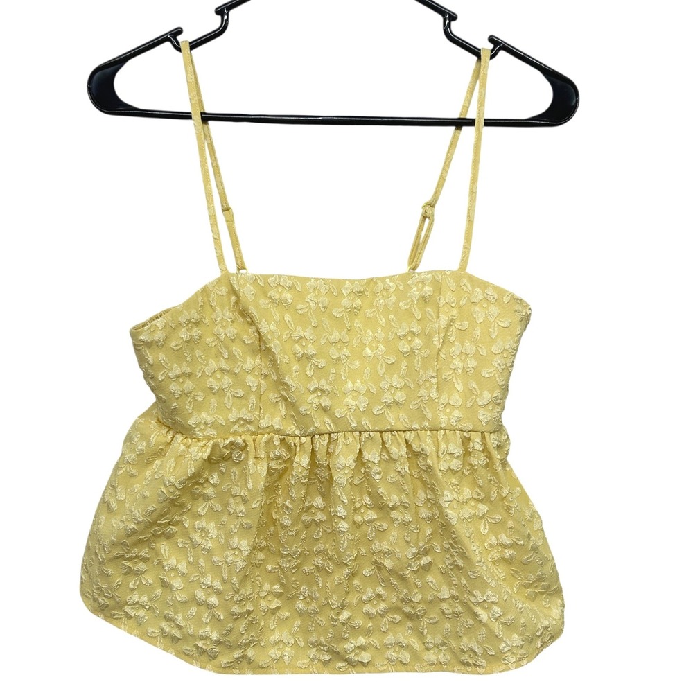 Y2K Babydoll Cami Top Floral Textured M Yellow‎ Fairy Coquette Soft Girl Empire